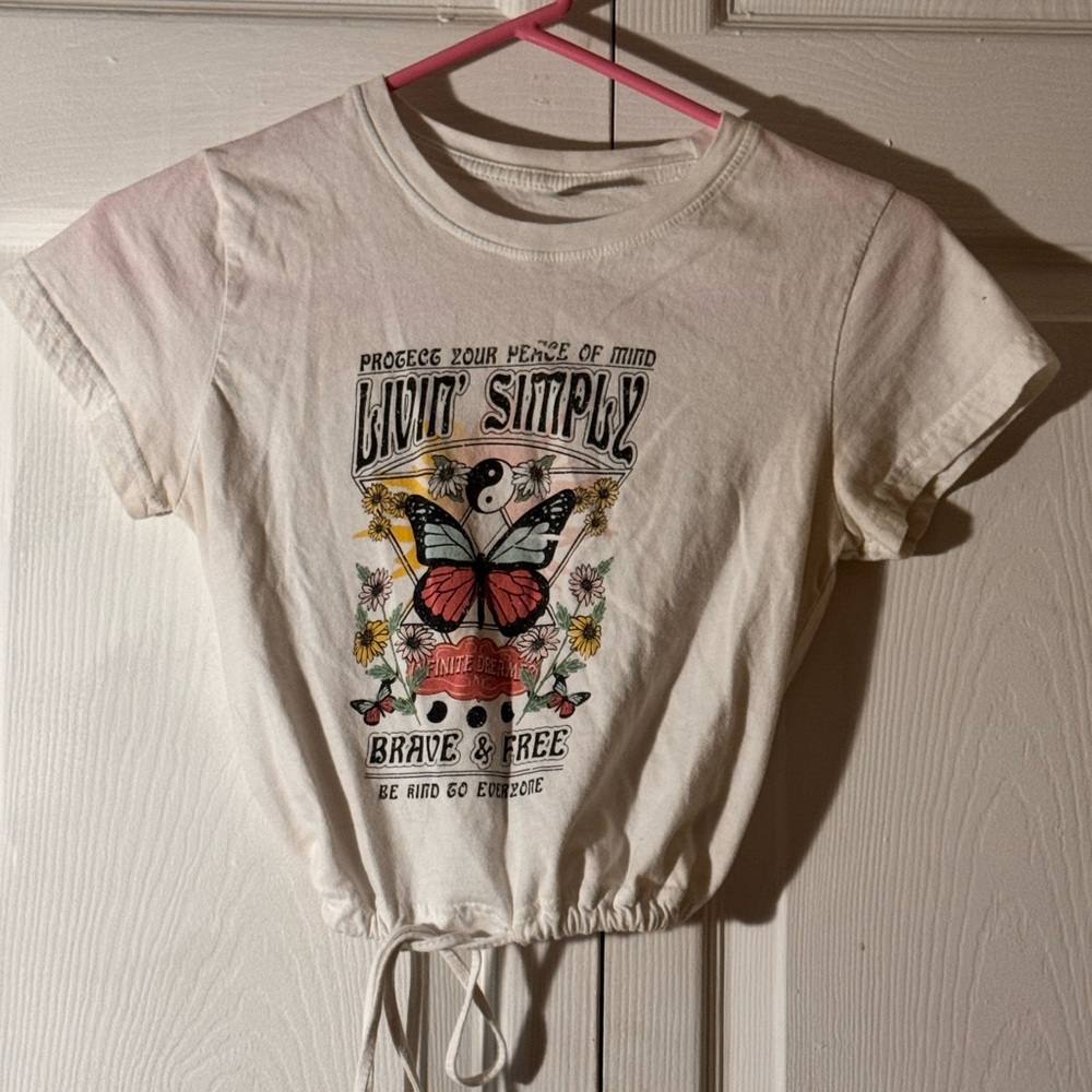 White Graphic Tee with Butterfly Design